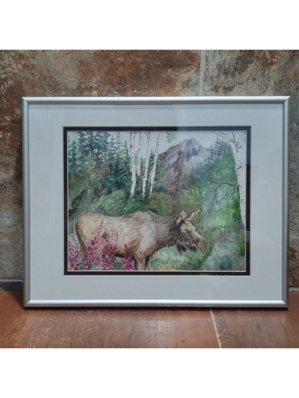Framed Watercolor Painting Art Print Alaskan Moose Signed MarLynk